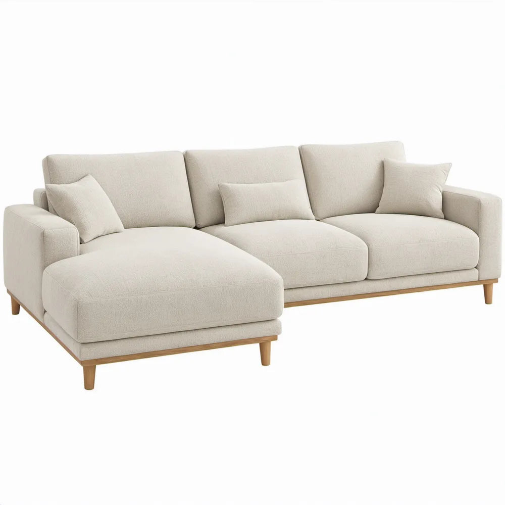 Crèmekleurige hoekbank met chaise longue links 280 x 160 x 85 cm