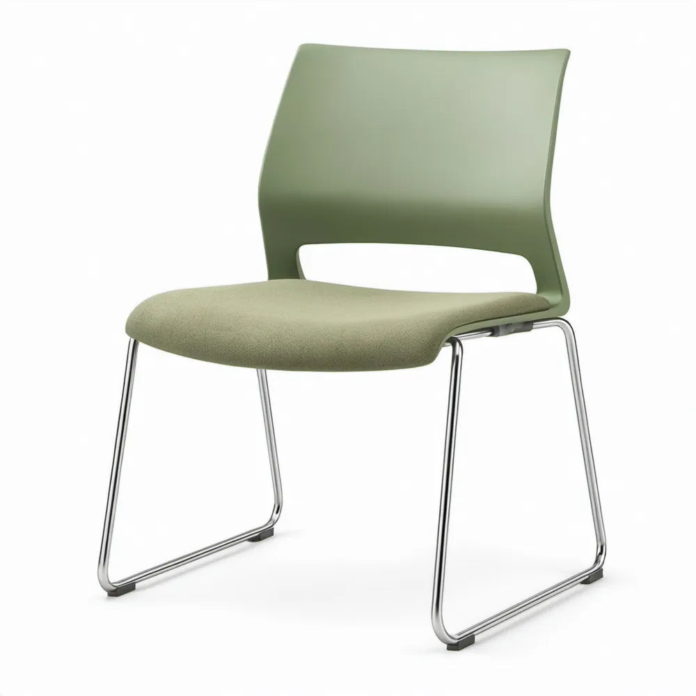 Vergaderstoel met sledeframe, groene zitting en rugleuning, chroomkleurig staal, 55 x 58 x 84 cm