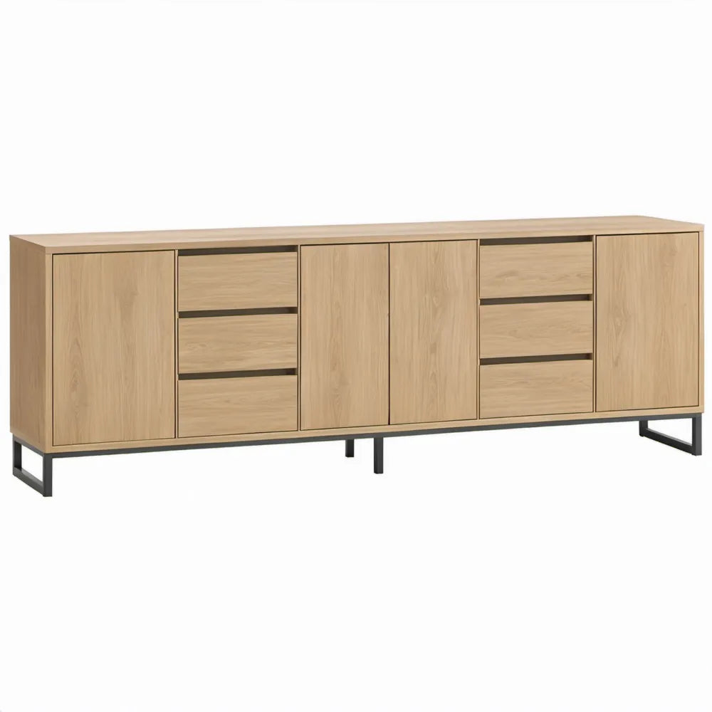 Dressoir 200 x 40 x 80 cm met 6 laden en 4 deuren – Naturel eiken/Zwart