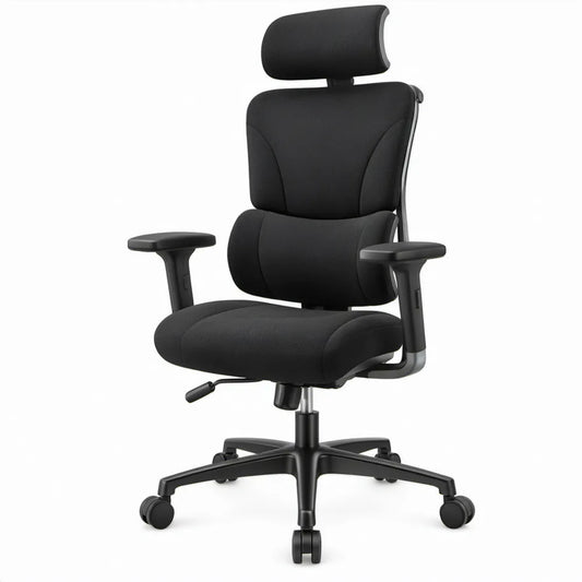 Ergonomische zwarte stoel met hoofdsteun en verstelbare zithoogte, 68 x 68 x 119-129 cm
