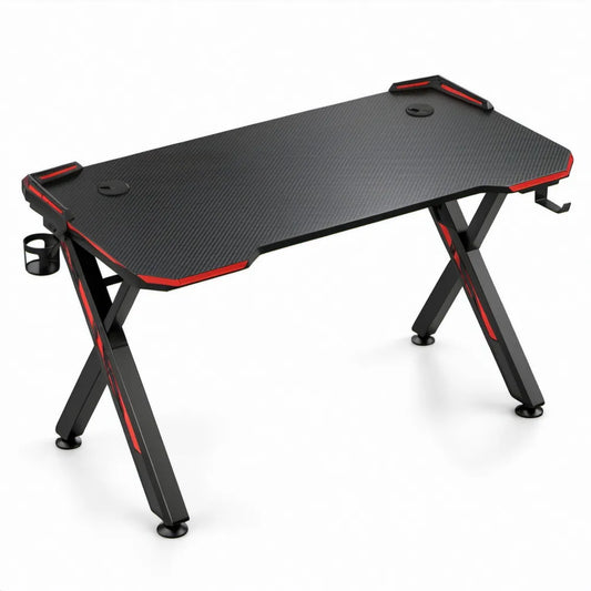 Gamingbureau Zwart/Rood met Kabeldoorvoeren, Bekerhouder en Hoofdtelefoonhaak 120 x 60 x 75 cm