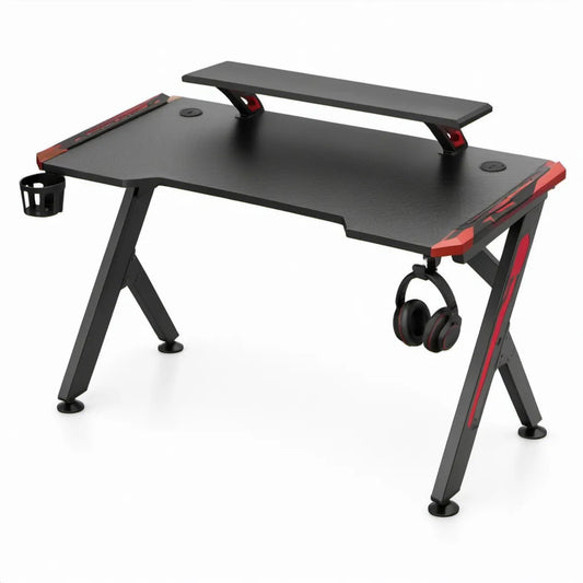 Gamingbureau met monitorverhoger, bekerhouder en hoofdtelefoonhaak 120 x 60 x 75 cm Zwart/Rood