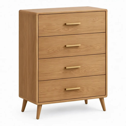Eikenkleurige ladenkast met 4 lades, MDF met eikenfineer, 80 x 45 x 110 cm