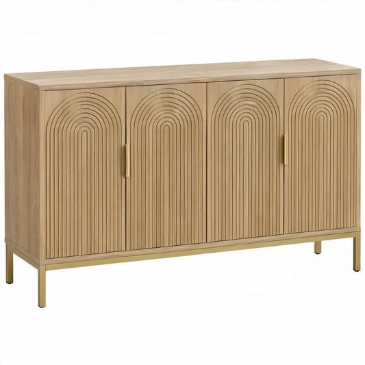 Dressoirkast met 4 Deuren, Licht Eiken met Goudkleurige Details, 120 x 40 x 80 cm