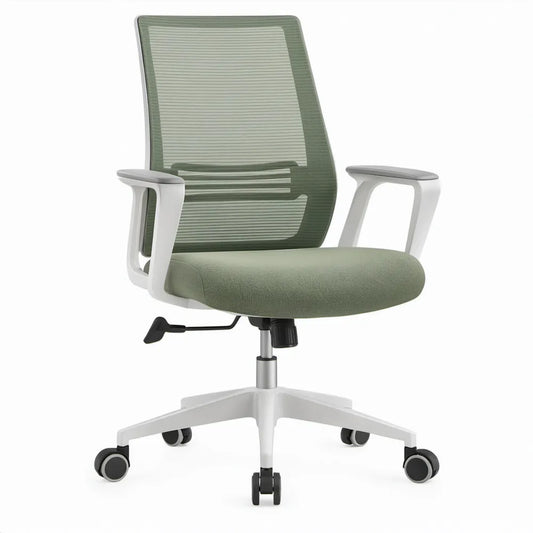 Ergonomische bureaustoel groen met witte armleuningen, verstelbare zithoogte, 64 x 64 x 91-101 cm