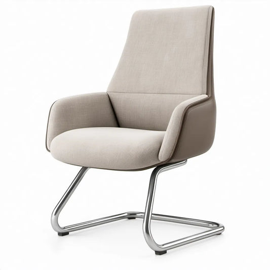 Beige vergaderstoel met armleuningen en sledeframe, 65 x 68 x 104 cm