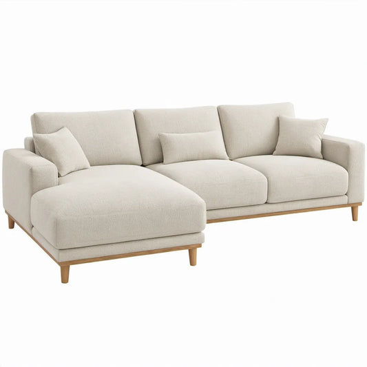 Crèmekleurige hoekbank met chaise longue links 280 x 160 x 85 cm