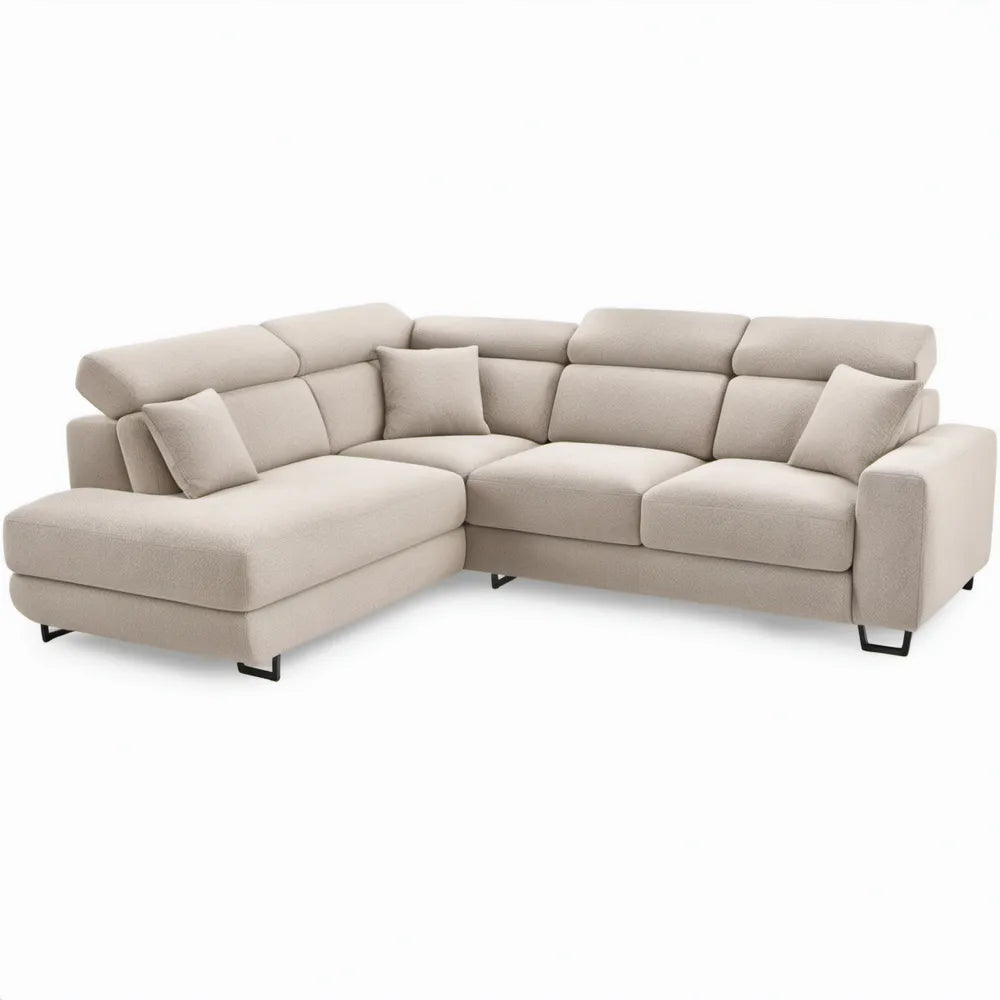 Beige hoekbank met linker chaise longue, 285 x 220 x 88 cm, polyester