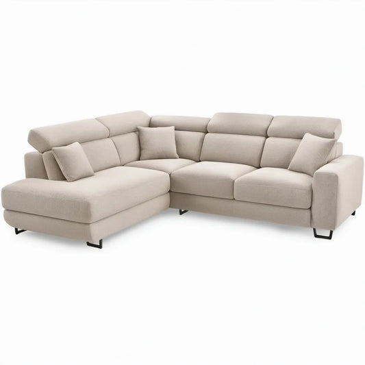 Beige hoekbank met linker chaise longue, 285 x 220 x 88 cm, polyester