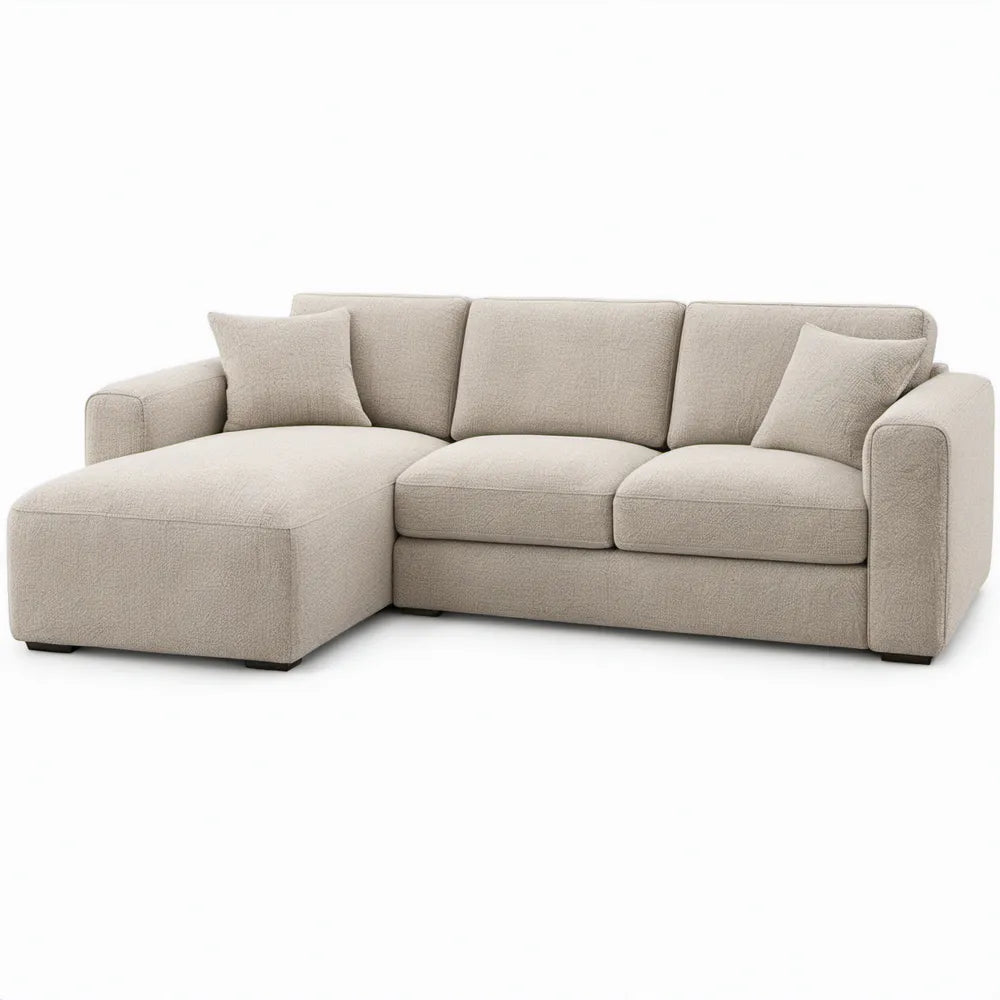 Beige hoekbank met chaise longue, 3-zits, 260 x 160 x 85 cm