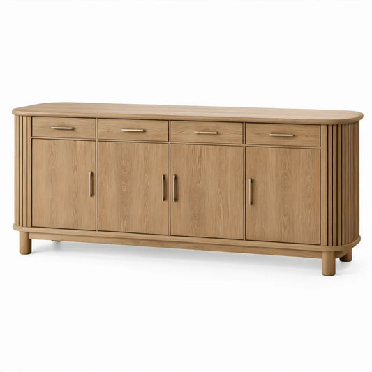 Dressoir 180 x 45 x 85 cm met 4 deuren en 4 laden, naturel eikenfineer