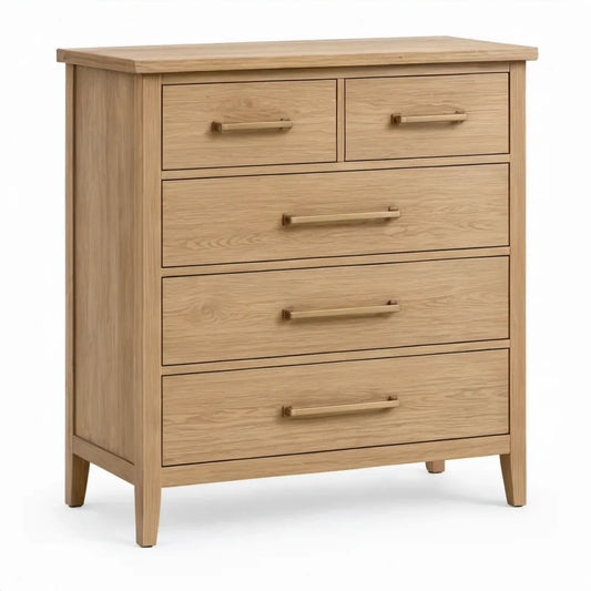 Ladekast van massief eikenhout met 5 lades – 90 x 45 x 110 cm – Naturel eiken