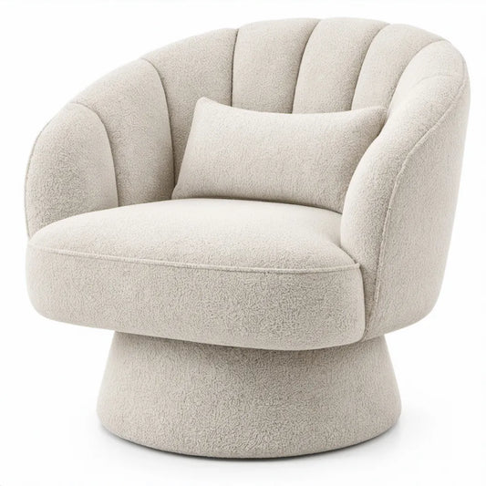 Draaifauteuil van crèmekleurige bouclé, 80 x 78 x 75 cm