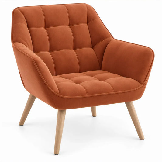 Gestoffeerde fauteuil 78 x 76 x 94 cm terracotta polyesterfluweel met naturel beukenhouten poten