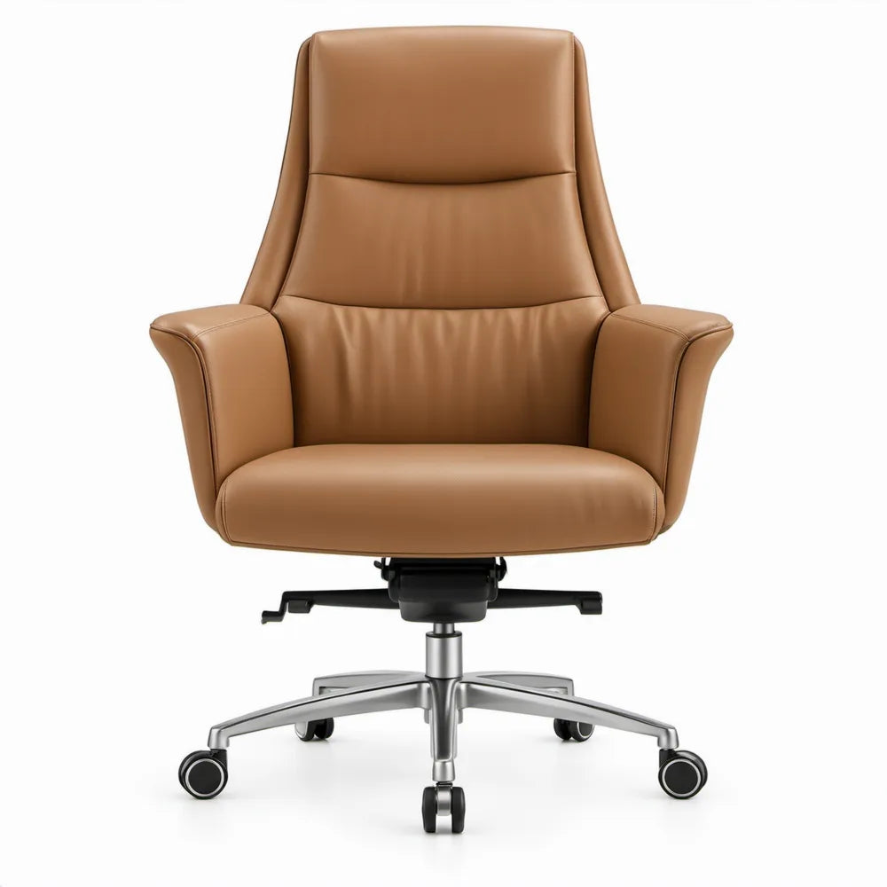 Ergonomische bureaustoel van cognacbruin PU-kunstleer met hoge rugleuning, 68 x 70 x 112-120 cm